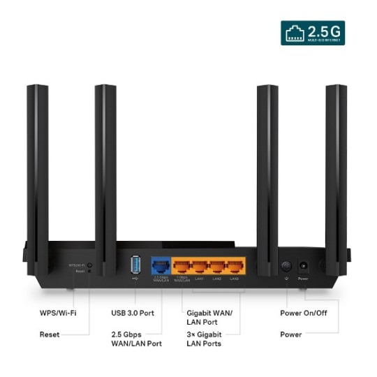 TP-Link Archer AX55 Pro AX3000 WiFi 6 Gigabit Router 2.5G Port Dual Band MU-MIMO OFDMA USB VPN Alexa Compatible