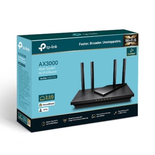 TP-Link Archer AX55 Pro AX3000 WiFi 6 Gigabit Router 2.5G Port Dual Band MU-MIMO OFDMA USB VPN Alexa Compatible