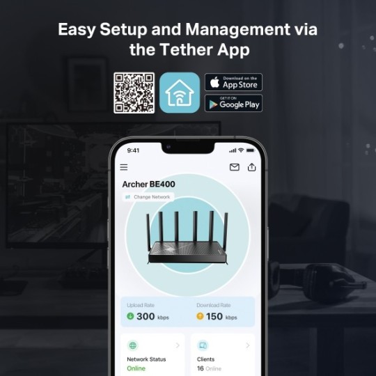 TP LINK Archer BE400 (EU) BE6500 Dual-Band Wi-Fi 7 Router