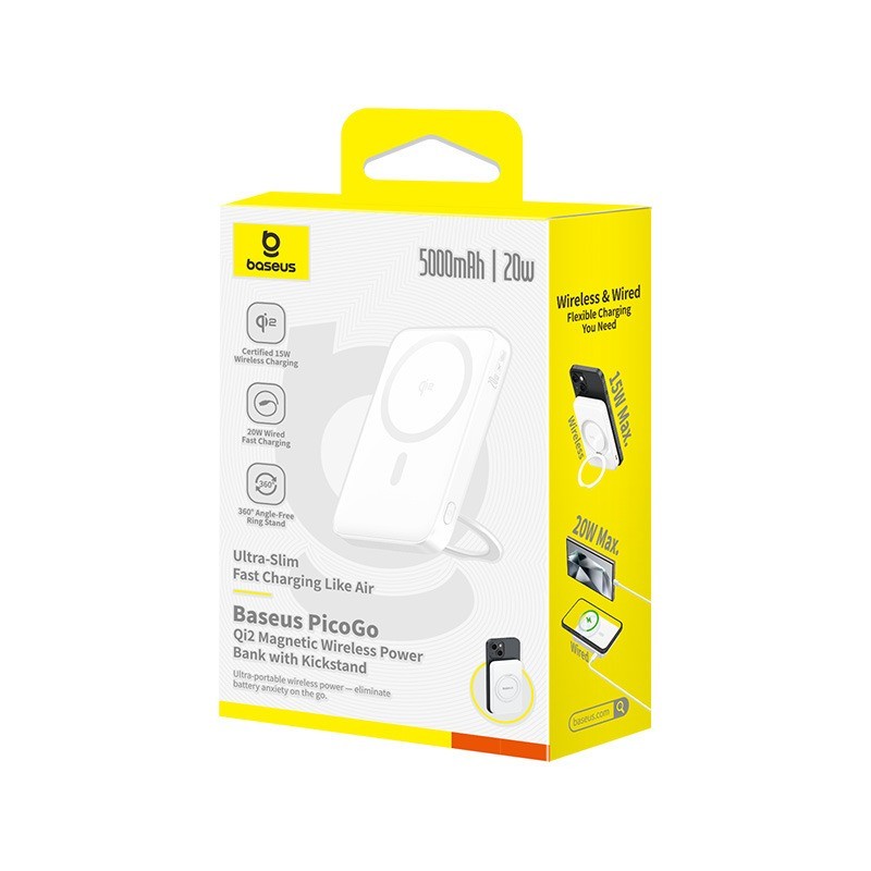 Baseus PicoGo Qi2 Magnetic Power Bank with Rotatable Stand 5000mAh 20W
