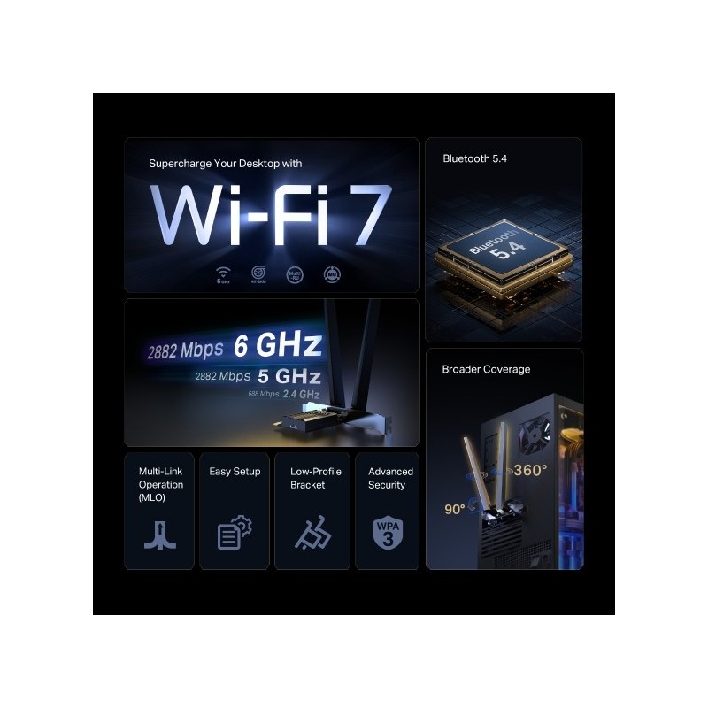 TP-LINK Archer TBE400E (UN)  BE6500 Wi-Fi 7 Bluetooth PCIe Adapter