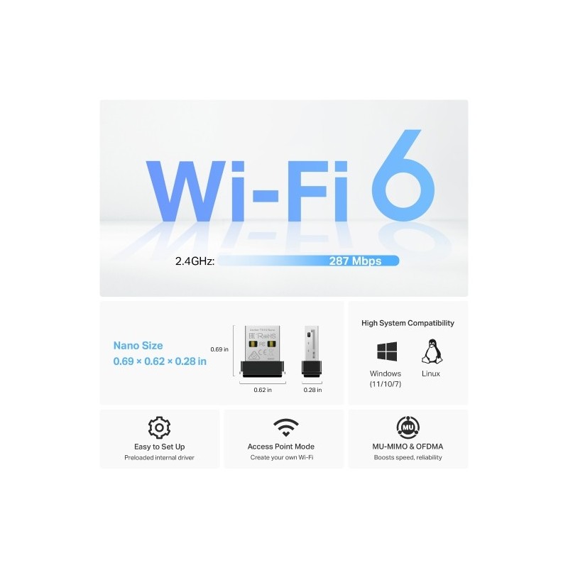 TP-LINK Archer TX1U Nano (EU) AX300 Nano Wi-Fi 6 Wireless USB Adapter