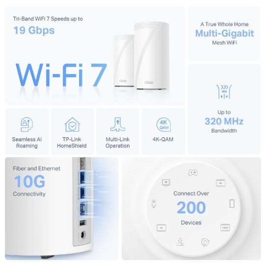 TP-LINK Deco BE85 / BE19000 Whole Home Mesh Wi-Fi 7 Unit / System