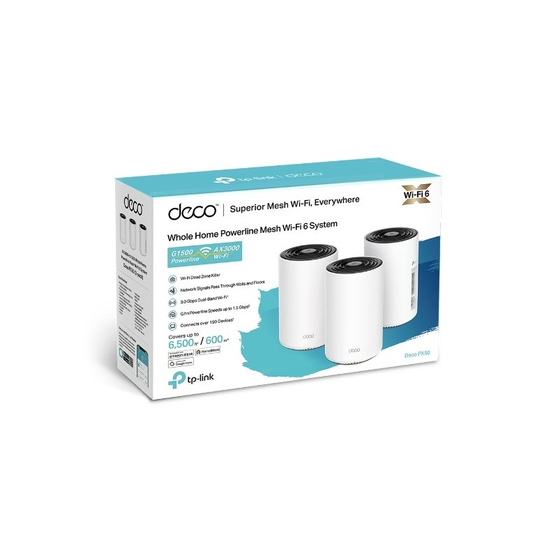 TP-LINK Deco PX50 (3-pack) / AX3000+G1500 Whole Home Powerline Mesh Wi-Fi 6 System