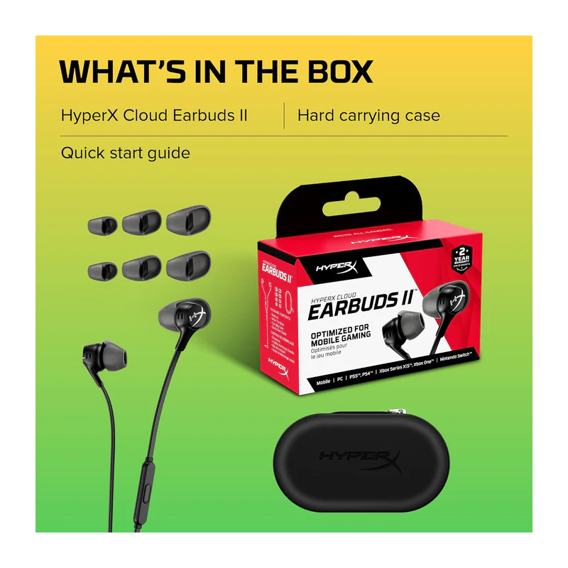 Hyperx Cloud Earbuds Ii – 14mm Drivers, Four Eartips, Hard-shell Carrying Case