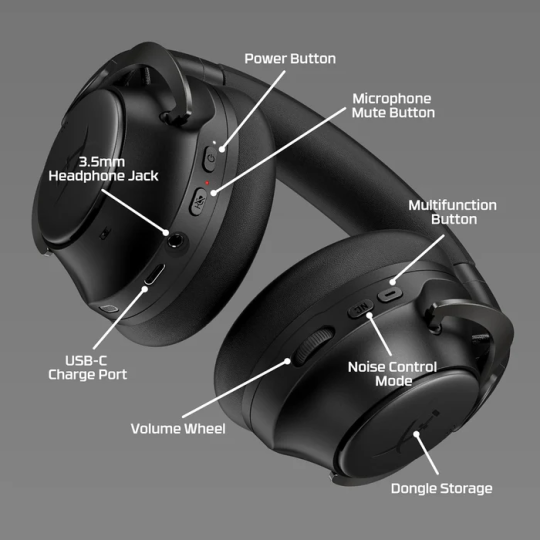 HyperX Cloud Mix 2 – Dual Wireless Over-Ear Headphones with ANC, 2,4GHz dongle, Bluetooth 5.3