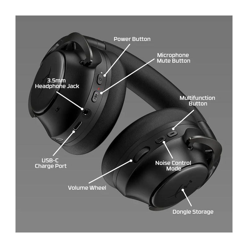 HyperX Cloud Mix 2 – Dual Wireless Over-Ear Headphones with ANC, 2,4GHz dongle, Bluetooth 5.3