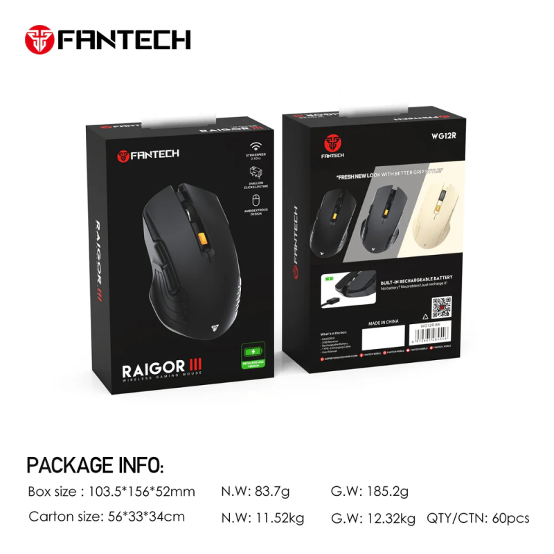 Fantech Raigor Gen III WG12R Rechargeable Wireless Gaming Mouse – Precision & Comfort