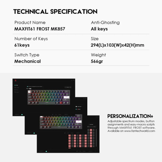 Fantech Maxfit61 Frost Modular Mechanical Keyboard – Compact & Customizable