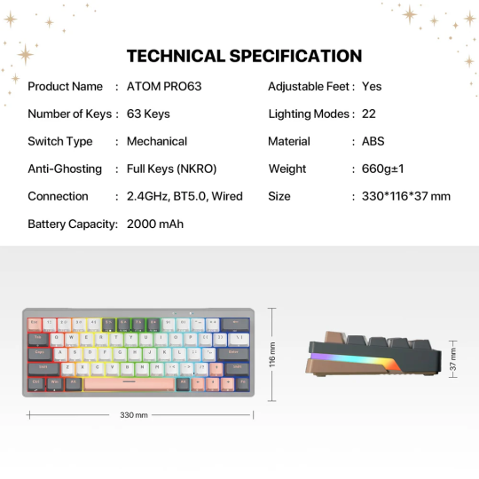 Fantech MK912 Atom Pro63 RGB Wireless Gaming Keyboard – Compact & Customizable