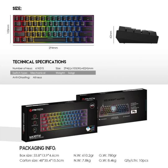 Fantech Maxfit61 MK857 RGB Mechanical Keyboard – Compact & Customizable