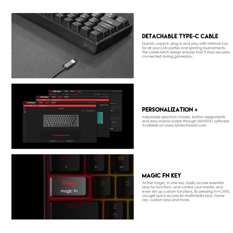 Fantech Maxfit61 MK857 RGB Mechanical Keyboard – Compact & Customizable