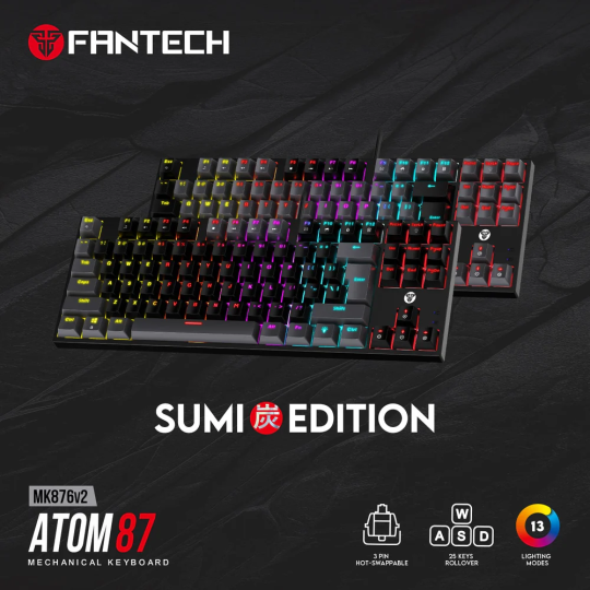 Fantech Atom TKL MK876 V2 Mechanical Keyboard – Double Injection Keycaps & RGB