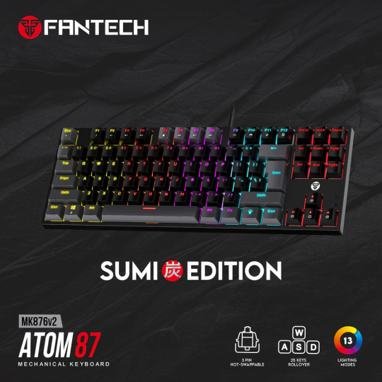 Fantech Atom TKL MK876 V2 Mechanical Keyboard – Double Injection Keycaps & RGB