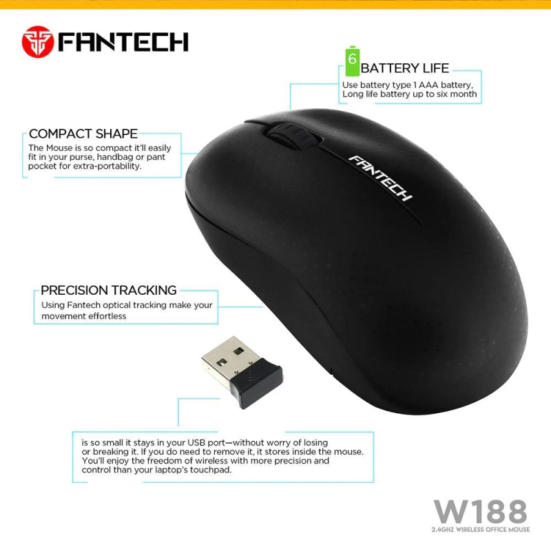 Fantech W188 Wireless Mouse – Compact, Reliable & Comfortable