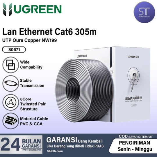 UGREEN Cat 6 Unshielded Engineering Cable 305m (Gray) - NW199 - 80671