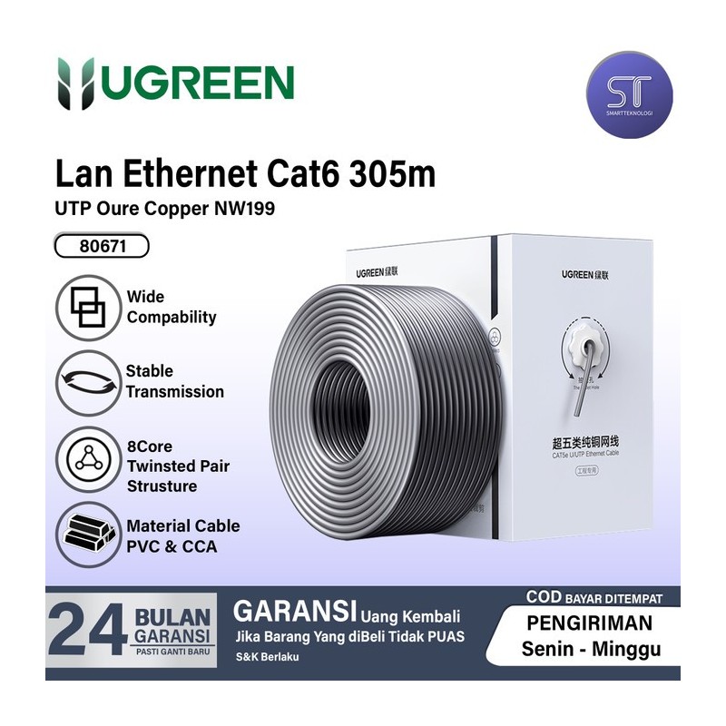 UGREEN Cat 6 Unshielded Engineering Cable 305m (Gray) - NW199 - 80671