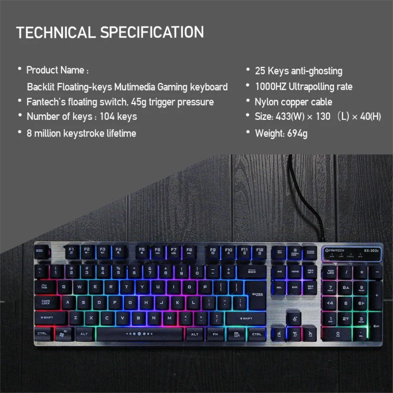 Fantech KX-302S Major Gaming Keyboard & Mouse Combo – Durable & Responsive Set