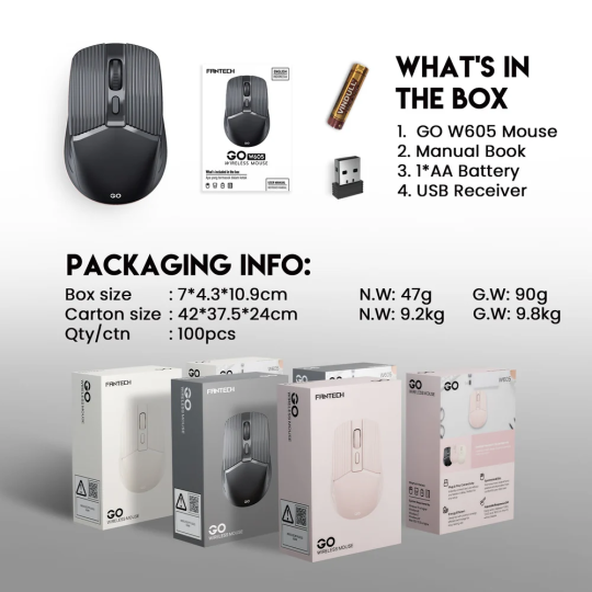 Fantech GO W605 Wireless Office Mouse – Comfortable & Efficient