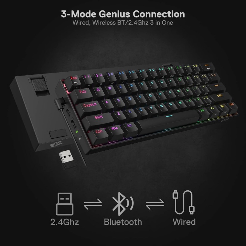 Redragon K530 Pro Draconic 60% Mechanical Keyboard – Bluetooth, 2.4GHz & Wired