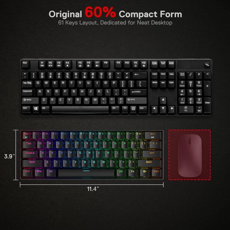 Redragon K530 Pro Draconic 60% Mechanical Keyboard – Bluetooth, 2.4GHz & Wired