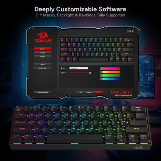 Redragon K530 Pro Draconic 60% Mechanical Keyboard – Bluetooth, 2.4GHz & Wired