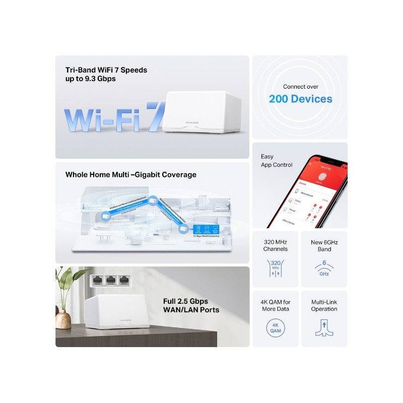 TP-LINK Halo H47BE (2-pack) / BE9300 Whole Home Mesh Wi-Fi 7 System