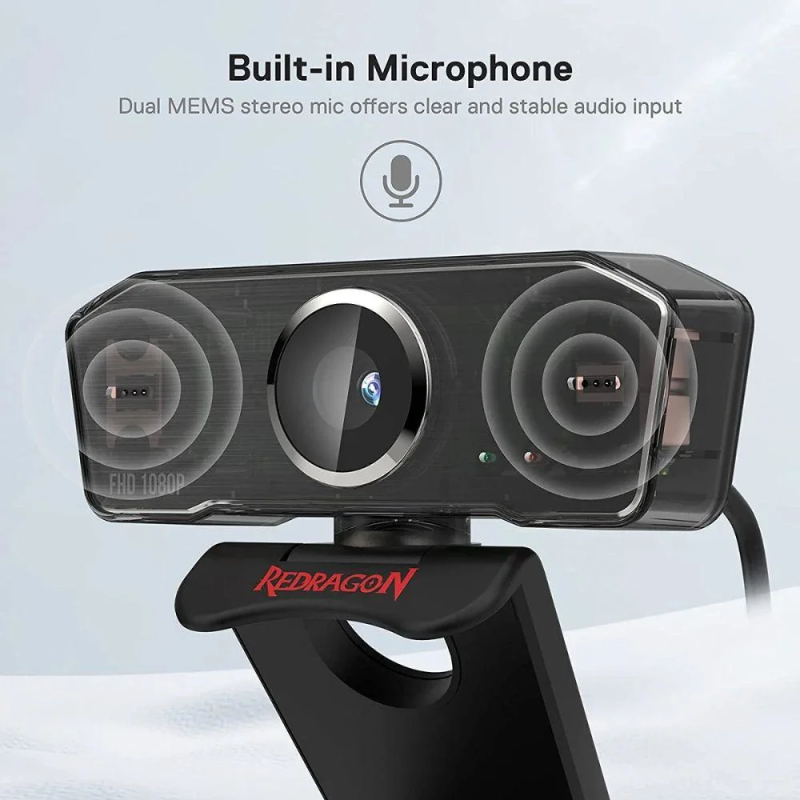 Redragon GW800 Hitman 1080p Webcam – Full HD Video with Dual Microphone