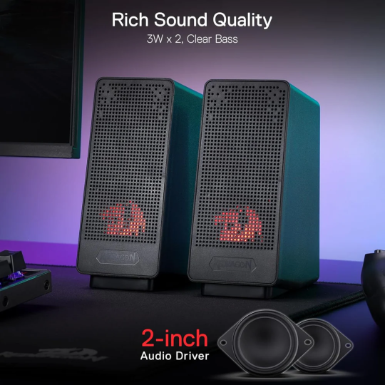 Redragon GS513 PC Gaming Speaker – Immersive Stereo Sound & RGB Lighting