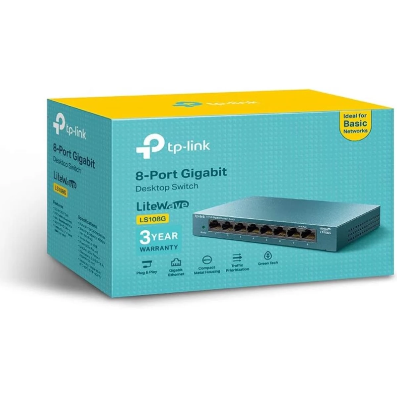 TP-Link LS108G 8-Port Gigabit Ethernet Desktop Network Switch | High-Speed LAN Hub for Home & Office Connectivity