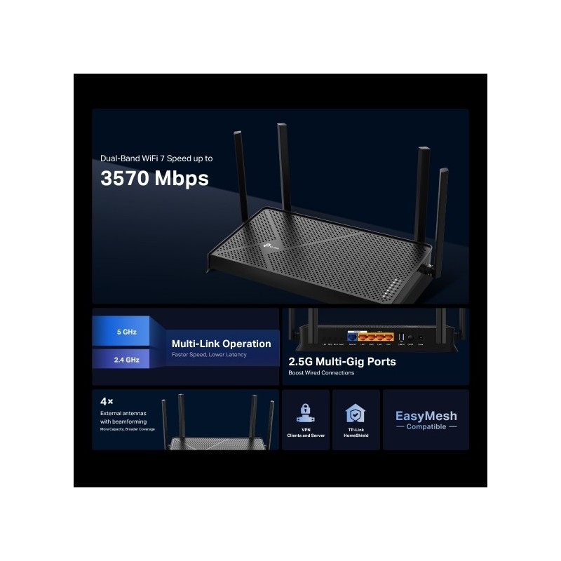 TP-Link Archer BE230 BE3600 Dual-Band Wi-Fi 7 Router | Ultra-Fast Gigabit Speeds, Easy Setup & Smart Home Connectivity