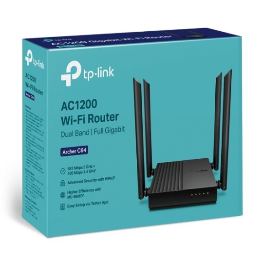 TP-Link Archer C64 AC1200 Dual Band MU-MIMO Wireless WiFi Router | High-Speed Internet, Gaming & Streaming Router