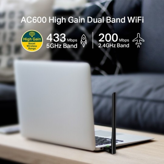 TP-Link Archer T2U Plus AC600 High Gain Dual Band USB WiFi Adapter | Fast 5GHz & 2.4GHz Wireless Network Dongle