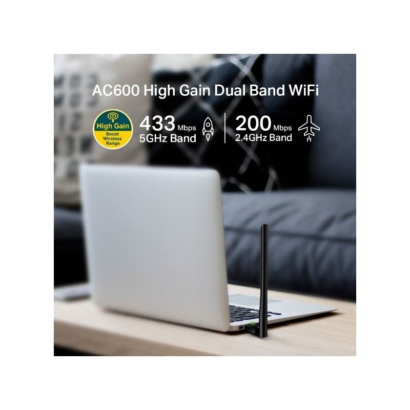 TP-Link Archer T2U Plus AC600 High Gain Dual Band USB WiFi Adapter | Fast 5GHz & 2.4GHz Wireless Network Dongle