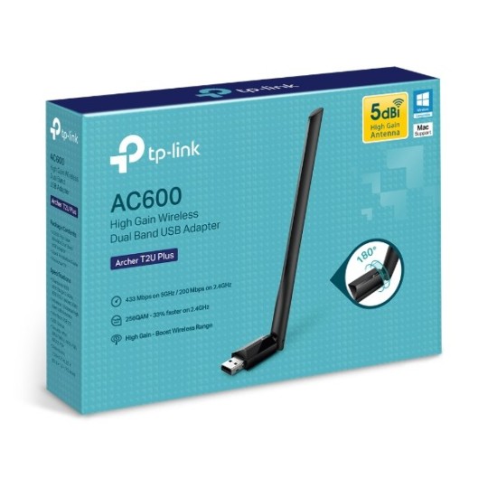 TP-Link Archer T2U Plus AC600 High Gain Dual Band USB WiFi Adapter | Fast 5GHz & 2.4GHz Wireless Network Dongle