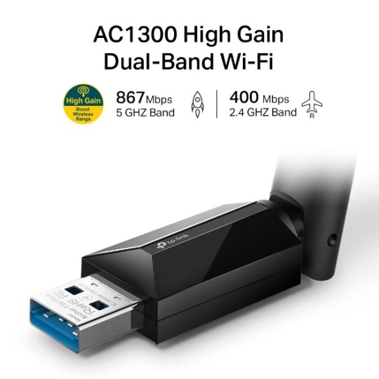 TP-Link Archer T3U Plus AC1300 High Gain Dual Band USB WiFi Adapter | 5GHz & 2.4GHz Fast Wireless Network Dongle