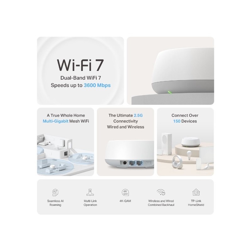 TP-Link Deco BE25 BE3600 WiFi 7 Mesh System (1-Pack / 3-Pack) | Tri-Band Gigabit Whole Home Router for High-Speed Coverage