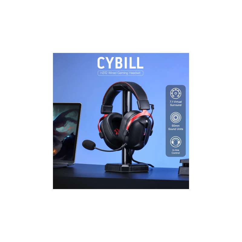 Redragon Cybill H312 Gaming Headset – Black, Comfortable & Immersive Sound