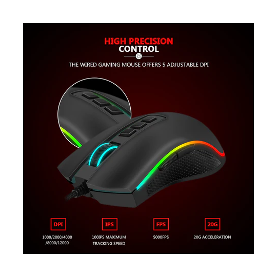 Redragon Cobra M711-FPS Gaming Mouse – 32000 DPI, LK Optical Switch & Flawless Sensor