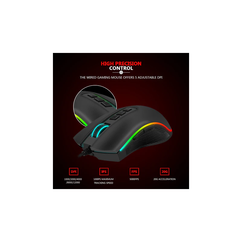 Redragon Cobra M711-FPS Gaming Mouse – 32000 DPI, LK Optical Switch & Flawless Sensor