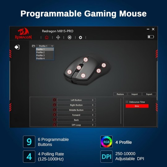 Redragon M815 Pro 3-Mode Wireless Gaming Mouse – High Precision & Ergonomic Design