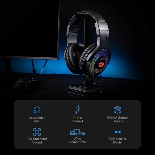 Redragon H350 Pandora RGB Wired Gaming Headset – Surround Sound & Noise-Cancelling Mic