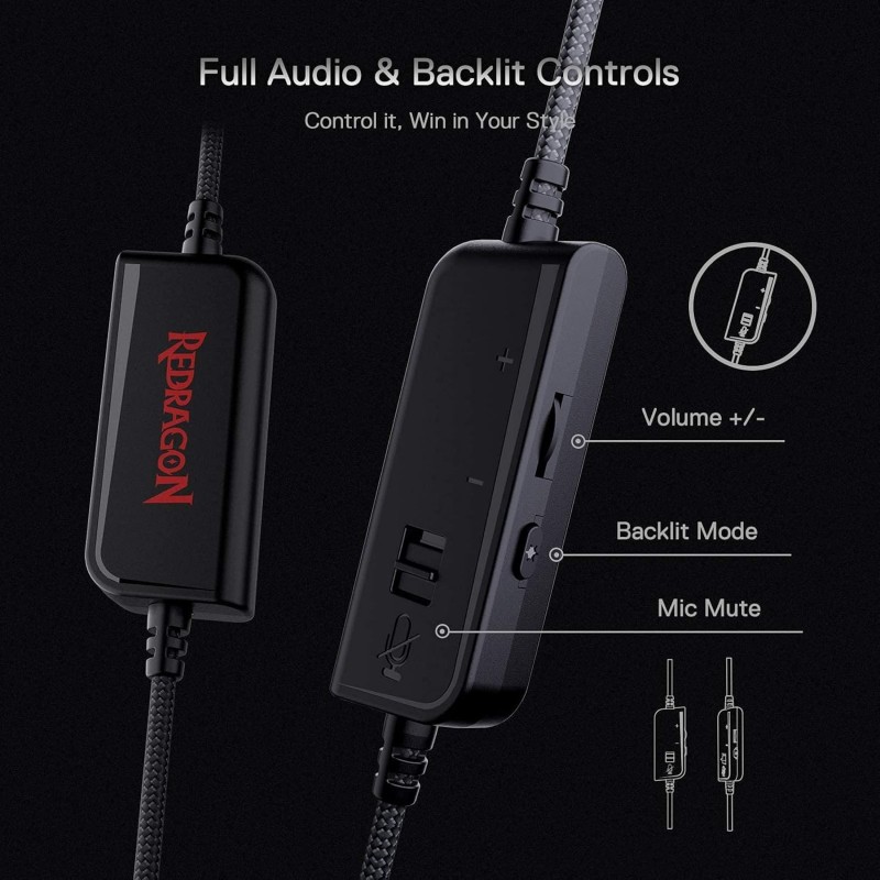 Redragon H350 Pandora RGB Wired Gaming Headset – Surround Sound & Noise-Cancelling Mic