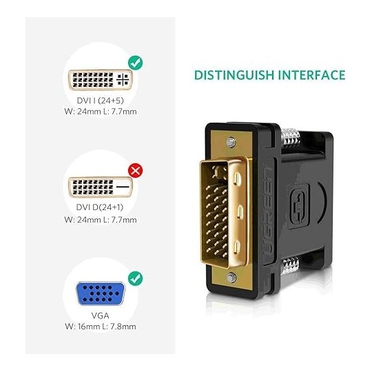 UGREEN DVI-I (24+5) Male to VGA Female Converter (Black) - 20122