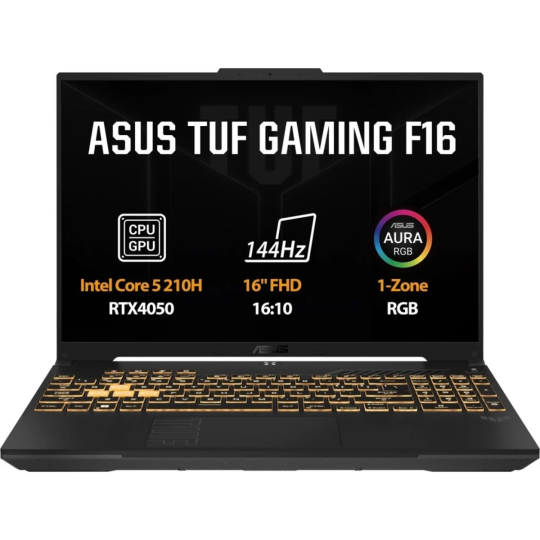 ASUS TUF F16 (2025) FX607VU Intel Core 5 210H 8-Cores w/ Nvidia RTX 4050 6GB DDR6 & 16" IPS 144Hz Display - Black