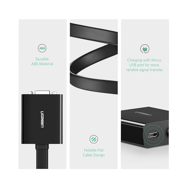 UGREEN DVI-D to VGA Active Converter Flat Cable - MM108 - 40259