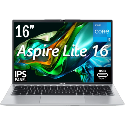 Acer Aspire Lite 16 AL16-52P (2024) – 13th Gen Intel Core i5 10-Core, DDR5, 16" IPS FHD+ Display, USB-C Charging, Silver