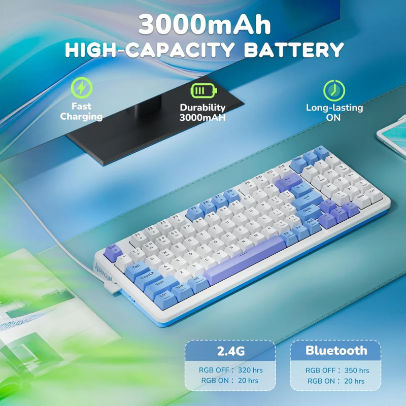 Redragon Gloria Pro K664WBP RGB Wireless & Wired Mechanical Gaming Keyboard – White