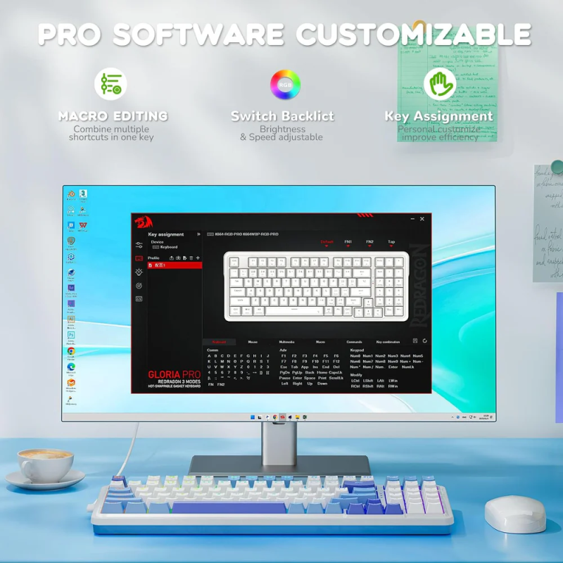 Redragon Gloria Pro K664WBP RGB Wireless & Wired Mechanical Gaming Keyboard – White