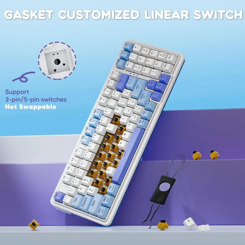 Redragon Gloria Pro K664WBP RGB Wireless & Wired Mechanical Gaming Keyboard – White